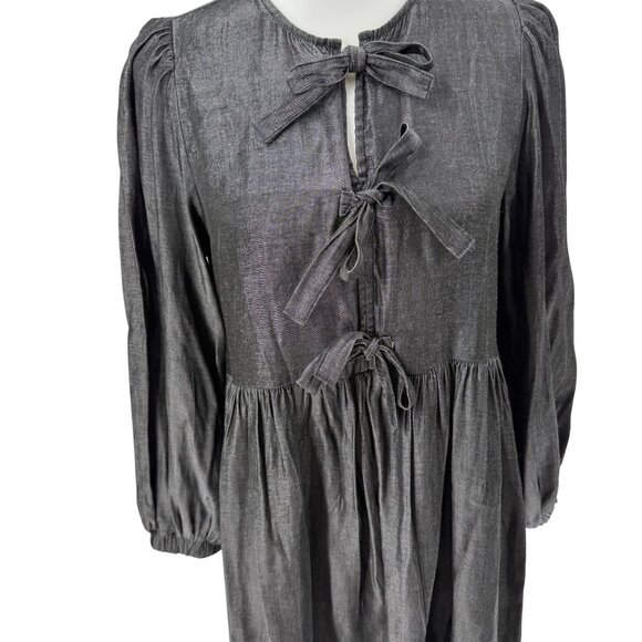 Cloud Ten S Metallic Black Bow Detail Long Sleeve Babydoll Dress - Picture 8 of 13